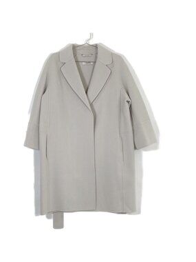 Max Mara S Maxmara Cucito a Mano White Arona Wool Belted Medium Wrap Gown Coat